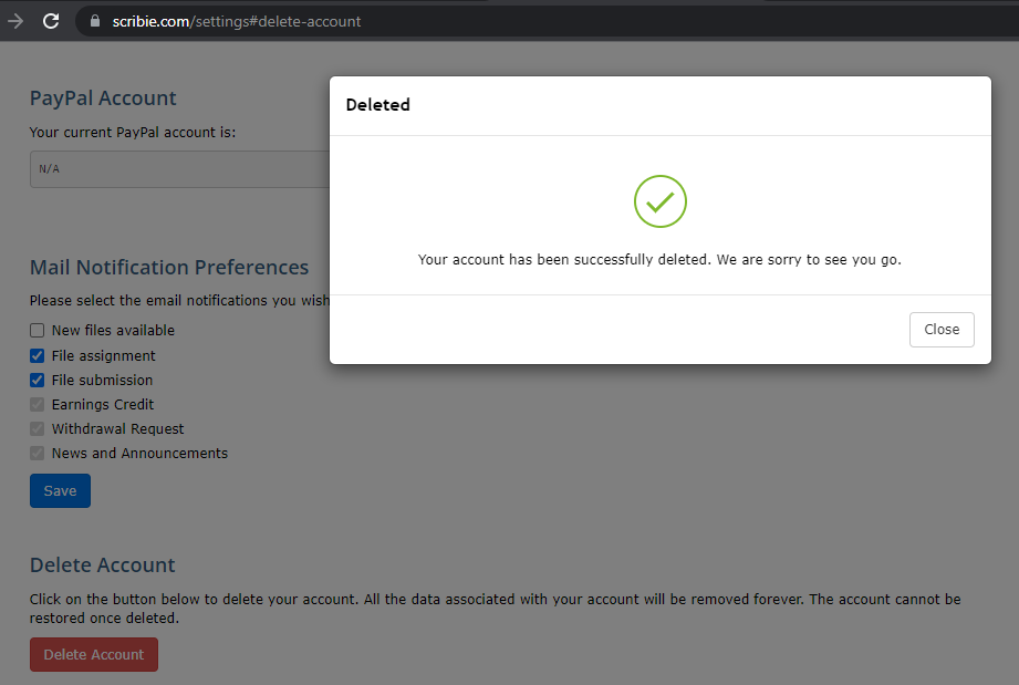 Account Successfully Deleted