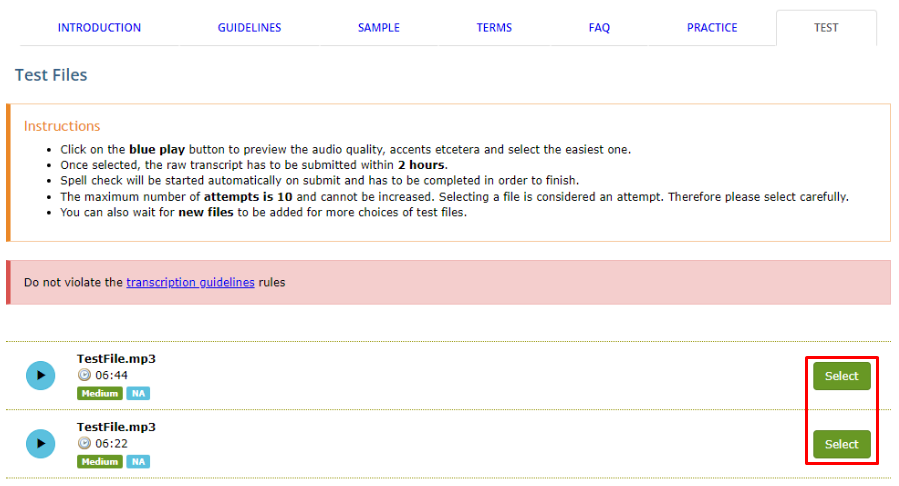 Select Test File