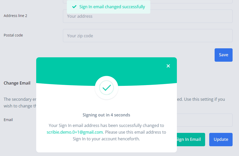 Sign In Email Successfully Changed
