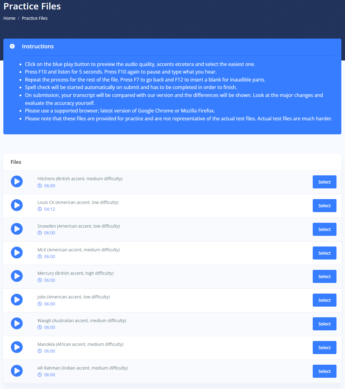 Practice Files Page New UI