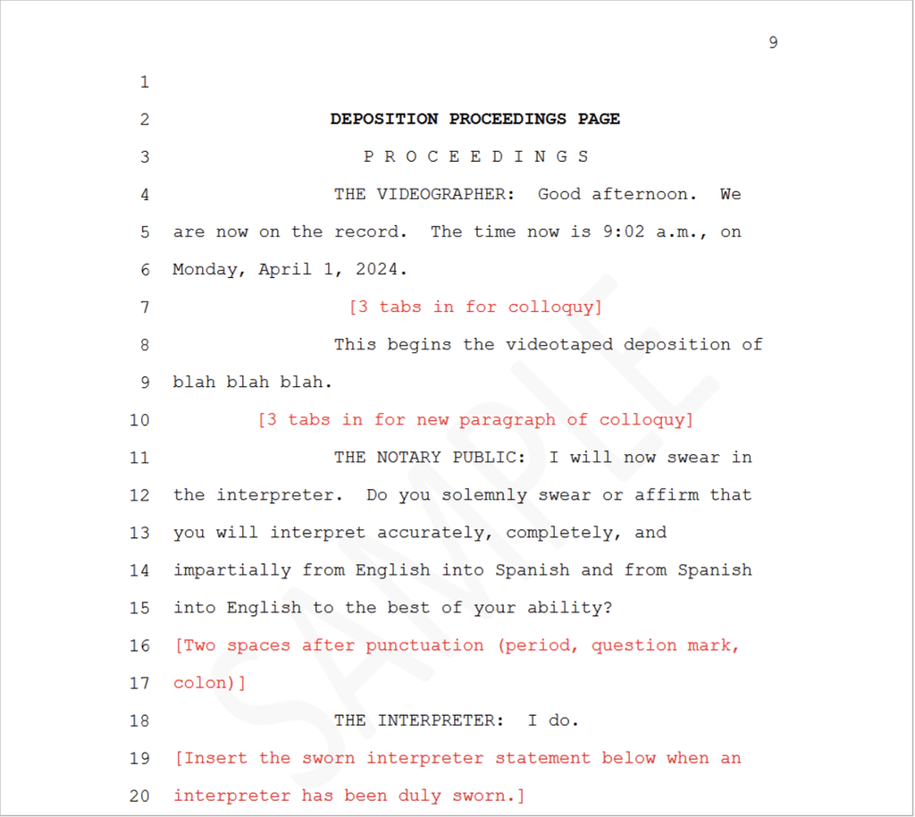 Deposition template. Legal deposition template.